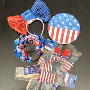 Lot of Patriotic Party Supplies Flags Garland NWOT